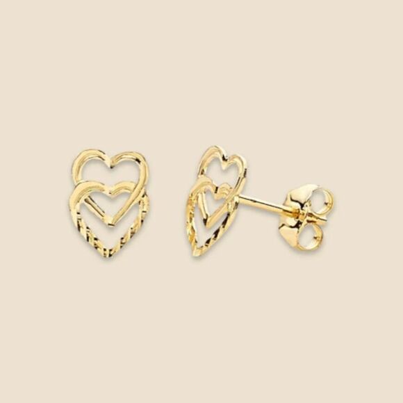 14k Solid Gold Heart Stud Earrings | Birthday Gift | Tiny Heart Post Earrings | - Picture 1 of 6